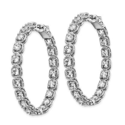 Sterling Silver Shimmer Rhodium-Plated 38 Stone 3mm Cz In And Out Round Hinged Hoop Earrings