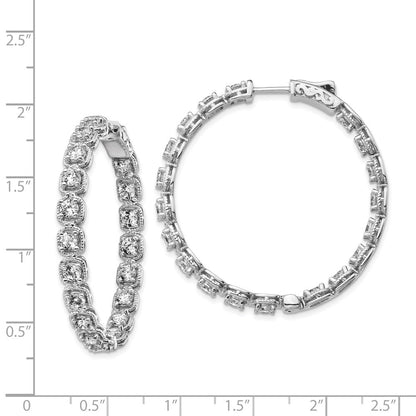 Sterling Silver Shimmer Rhodium-Plated 38 Stone 3mm Cz In And Out Round Hinged Hoop Earrings