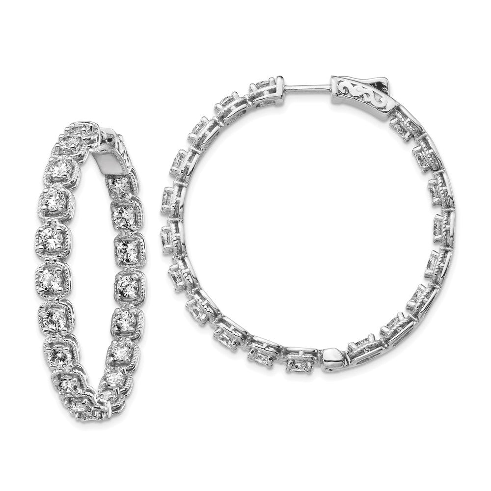 Sterling Silver Shimmer Rhodium-Plated 38 Stone 3mm Cz In And Out Round Hinged Hoop Earrings