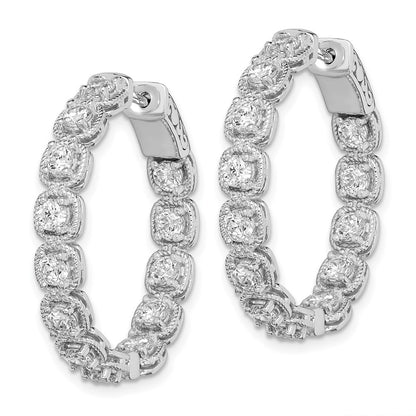 Sterling Silver Shimmer Rhodium-Plated 26 Stone 3mm Cz In And Out Round Hinged Hoop Earrings