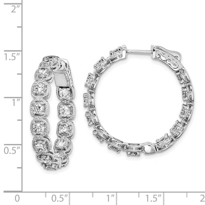 Sterling Silver Shimmer Rhodium-Plated 26 Stone 3mm Cz In And Out Round Hinged Hoop Earrings