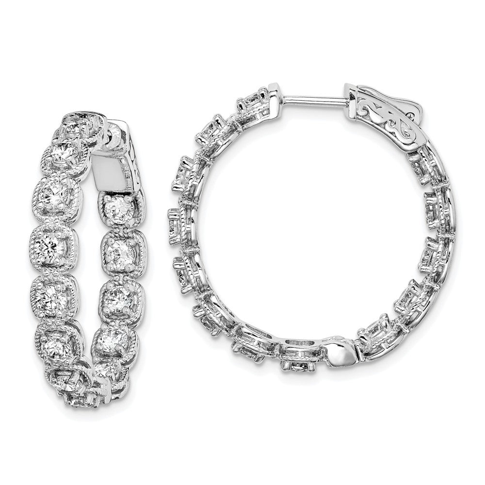 Sterling Silver Shimmer Rhodium-Plated 26 Stone 3mm Cz In And Out Round Hinged Hoop Earrings