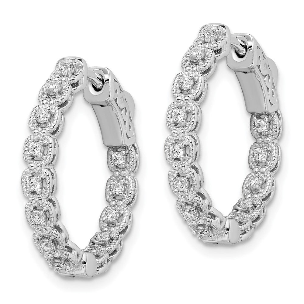 Sterling Silver Shimmer Rhodium-Plated 26 Stone 1.3mm Cz In And Out Round Hinged Hoop Earrings