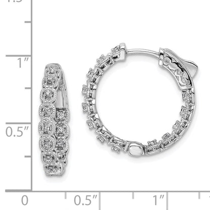 Sterling Silver Shimmer Rhodium-Plated 26 Stone 1.3mm Cz In And Out Round Hinged Hoop Earrings