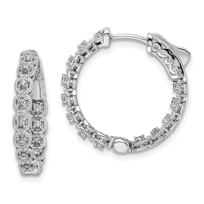 Sterling Silver Shimmer Rhodium-Plated 26 Stone 1.3mm Cz In And Out Round Hinged Hoop Earrings
