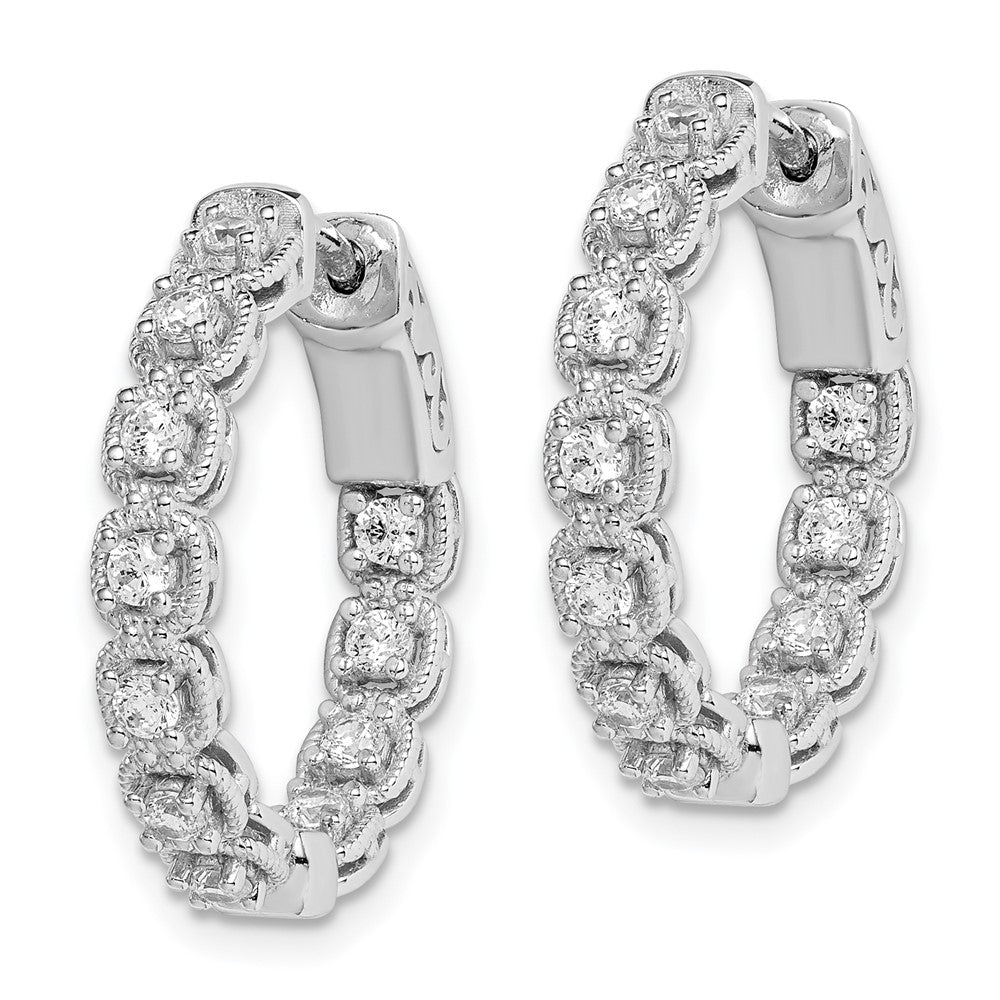 Sterling Silver Shimmer Rhodium-Plated 22 Stone 2.0mm Cz In And Out Round Hinged Hoop Earrings