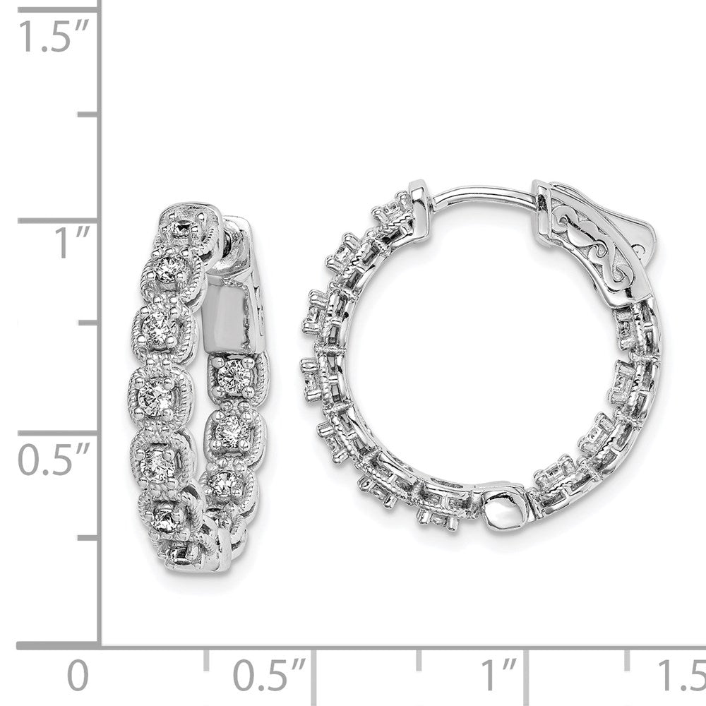 Sterling Silver Shimmer Rhodium-Plated 22 Stone 2.0mm Cz In And Out Round Hinged Hoop Earrings