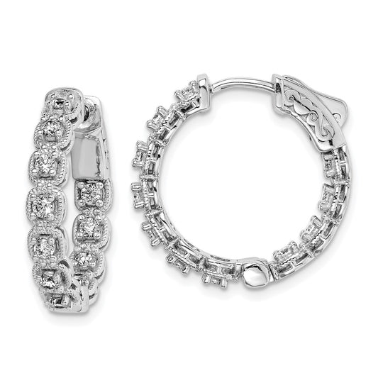 Sterling Silver Shimmer Rhodium-Plated 22 Stone 2.0mm Cz In And Out Round Hinged Hoop Earrings