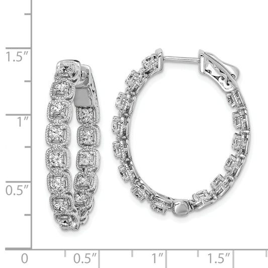 Sterling Silver Shimmer Rhodium-Plated 28 Stone 2.5mm Cz In And Out Oval Hinged Hoop Earrings