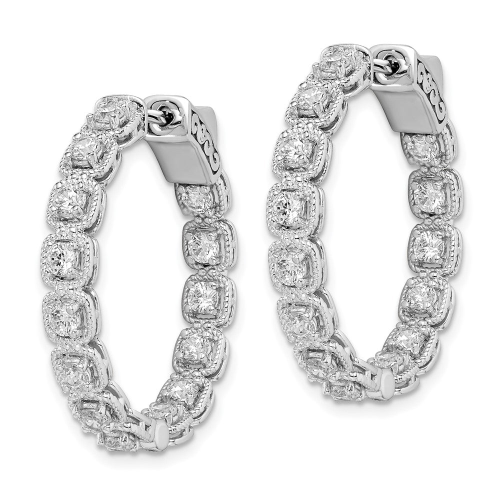 Sterling Silver Shimmer Rhodium-Plated 28 Stone 2.5mm Cz In And Out Round Hinged Hoop Earrings