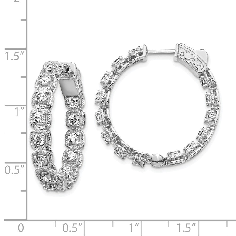 Sterling Silver Shimmer Rhodium-Plated 28 Stone 2.5mm Cz In And Out Round Hinged Hoop Earrings