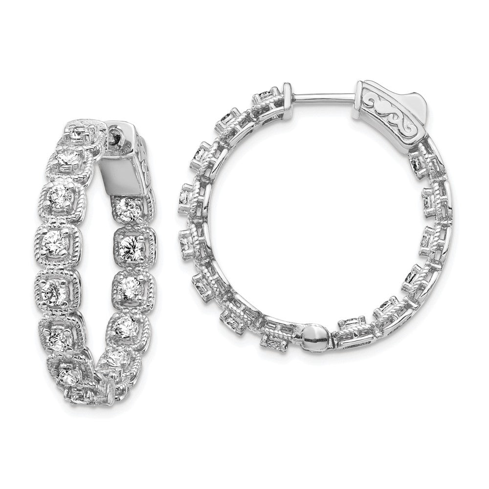 Sterling Silver Shimmer Rhodium-Plated 28 Stone 2.5mm Cz In And Out Round Hinged Hoop Earrings