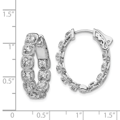 Sterling Silver Shimmer Rhodium-Plated 20 Stone 2.5mm Cz In And Out Oval Hinged Hoop Earrings