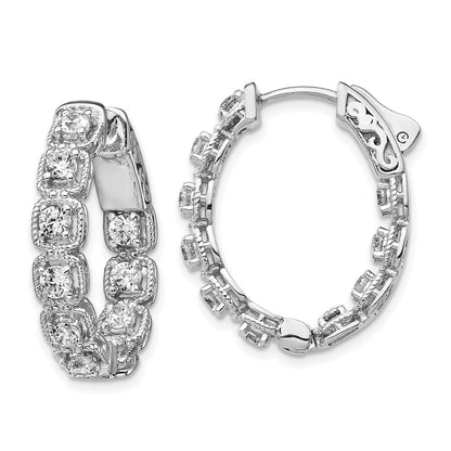 Sterling Silver Shimmer Rhodium-Plated 20 Stone 2.5mm Cz In And Out Oval Hinged Hoop Earrings