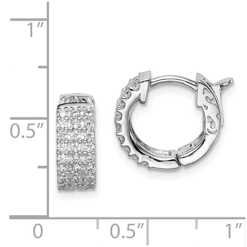 Sterling Silver Shimmer Rhodium-Plated 54 Stone 1.3mm Cz Hinged Hoop Earrings