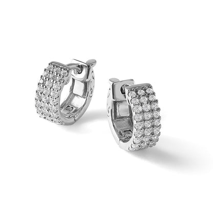 Sterling Silver Shimmer Rhodium-Plated 54 Stone 1.3mm Cz Hinged Hoop Earrings