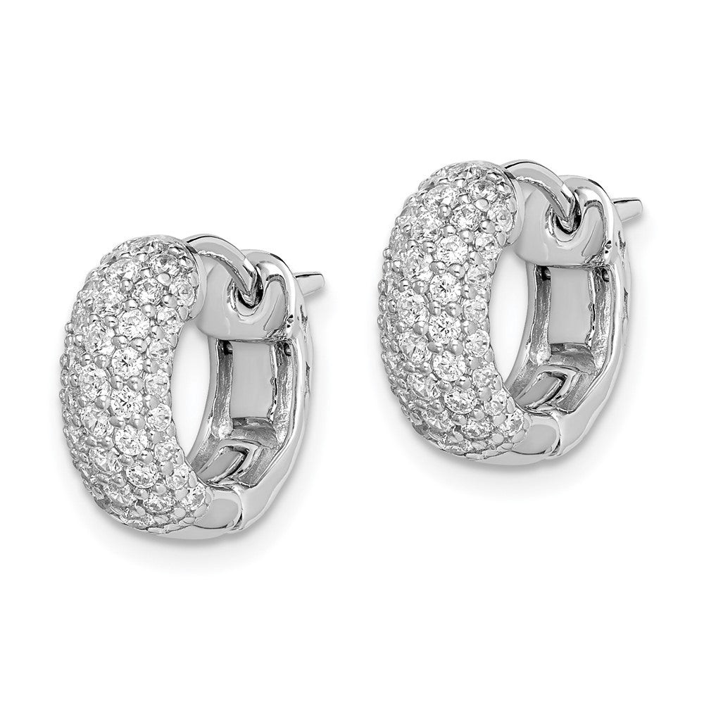 Sterling Silver Shimmer Rhodium-Plated 82 Stone Pav Cz Hinged Hoop Earrings
