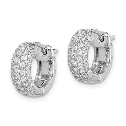 Sterling Silver Shimmer Rhodium-Plated 82 Stone Pav Cz Hinged Hoop Earrings