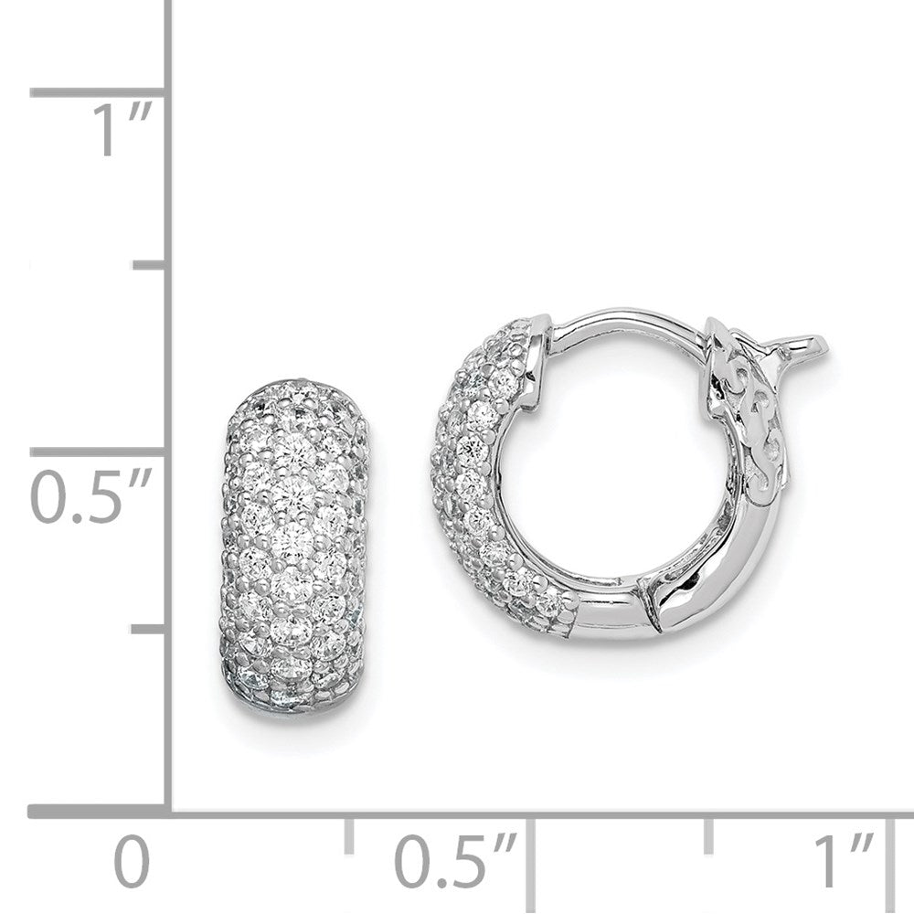 Sterling Silver Shimmer Rhodium-Plated 82 Stone Pav Cz Hinged Hoop Earrings
