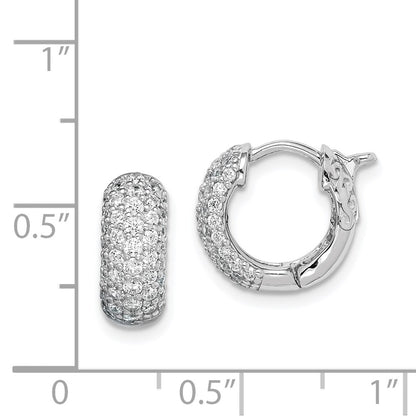 Sterling Silver Shimmer Rhodium-Plated 82 Stone Pav Cz Hinged Hoop Earrings