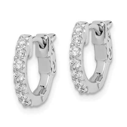 Sterling Silver Shimmer Rhodium-Plated 14 Stone Cz Hinged Hoop Earrings