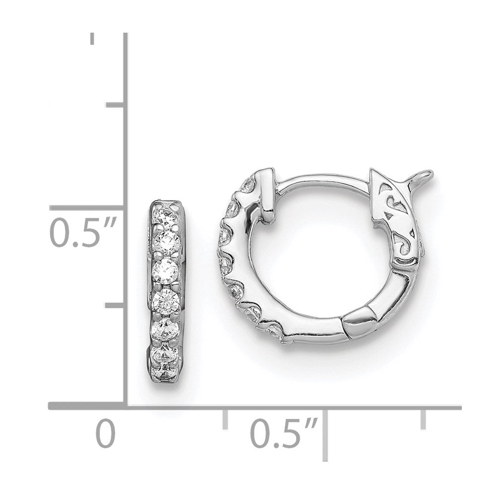 Sterling Silver Shimmer Rhodium-Plated 14 Stone Cz Hinged Hoop Earrings