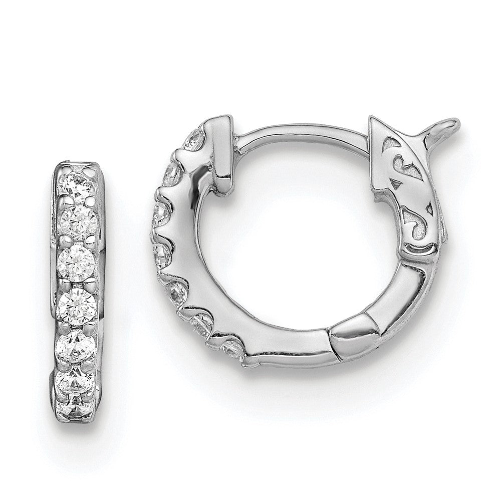 Sterling Silver Shimmer Rhodium-Plated 14 Stone Cz Hinged Hoop Earrings