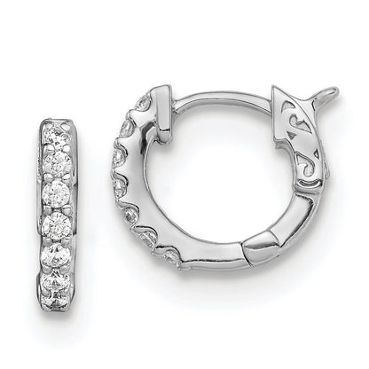Sterling Silver Shimmer Rhodium-Plated 14 Stone Cz Hinged Hoop Earrings