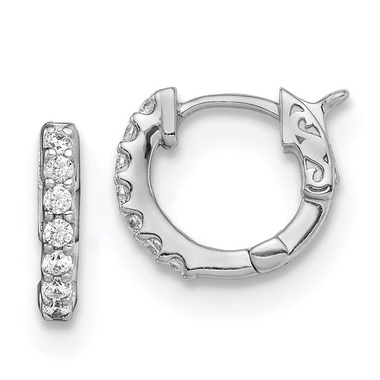 Sterling Silver Shimmer Rhodium-Plated 14 Stone Cz Hinged Hoop Earrings