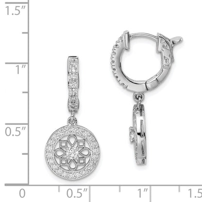 Sterling Silver Shimmer Rhodium-Plated 60 Stone Cz Fancy Dangle Hinged Hoop Earrings