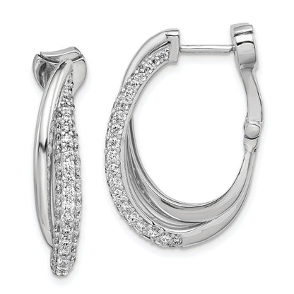 Sterling Silver Shimmer Rhodium-Plated 106 Stone Pav Cz Double Twisted Oval Hinged Hoop Earrings