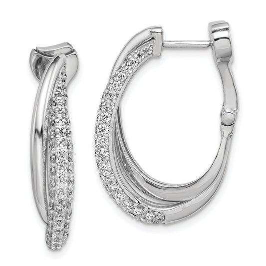 Sterling Silver Shimmer Rhodium-Plated 106 Stone Pav Cz Double Twisted Oval Hinged Hoop Earrings