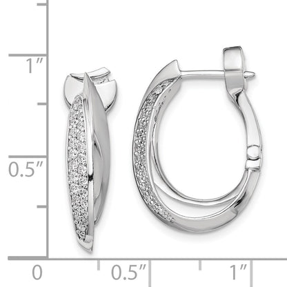 Sterling Silver Shimmer Rhodium-Plated 56 Stone Pav Cz Double Twisted Oval Hinged Hoop Earrings