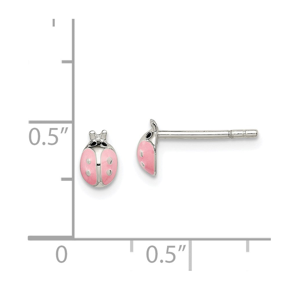 Sterling Silver Polished Pink Enamel Ladybug Children'S Post Earrings