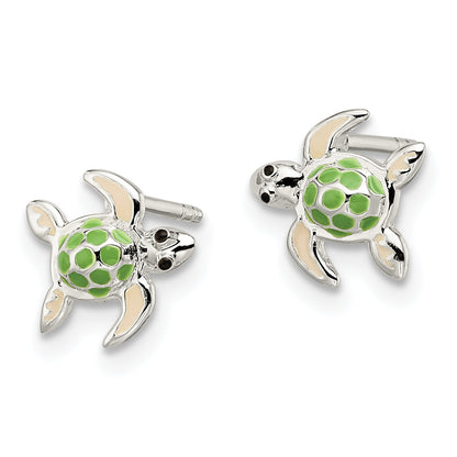 Sterling Silver Polished Multi-Color Enameled Sea Turtle Children'S Post Earrings