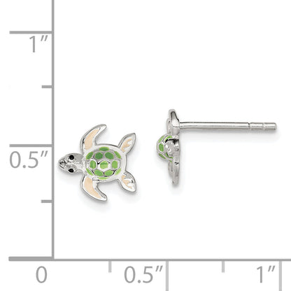Sterling Silver Polished Multi-Color Enameled Sea Turtle Children'S Post Earrings
