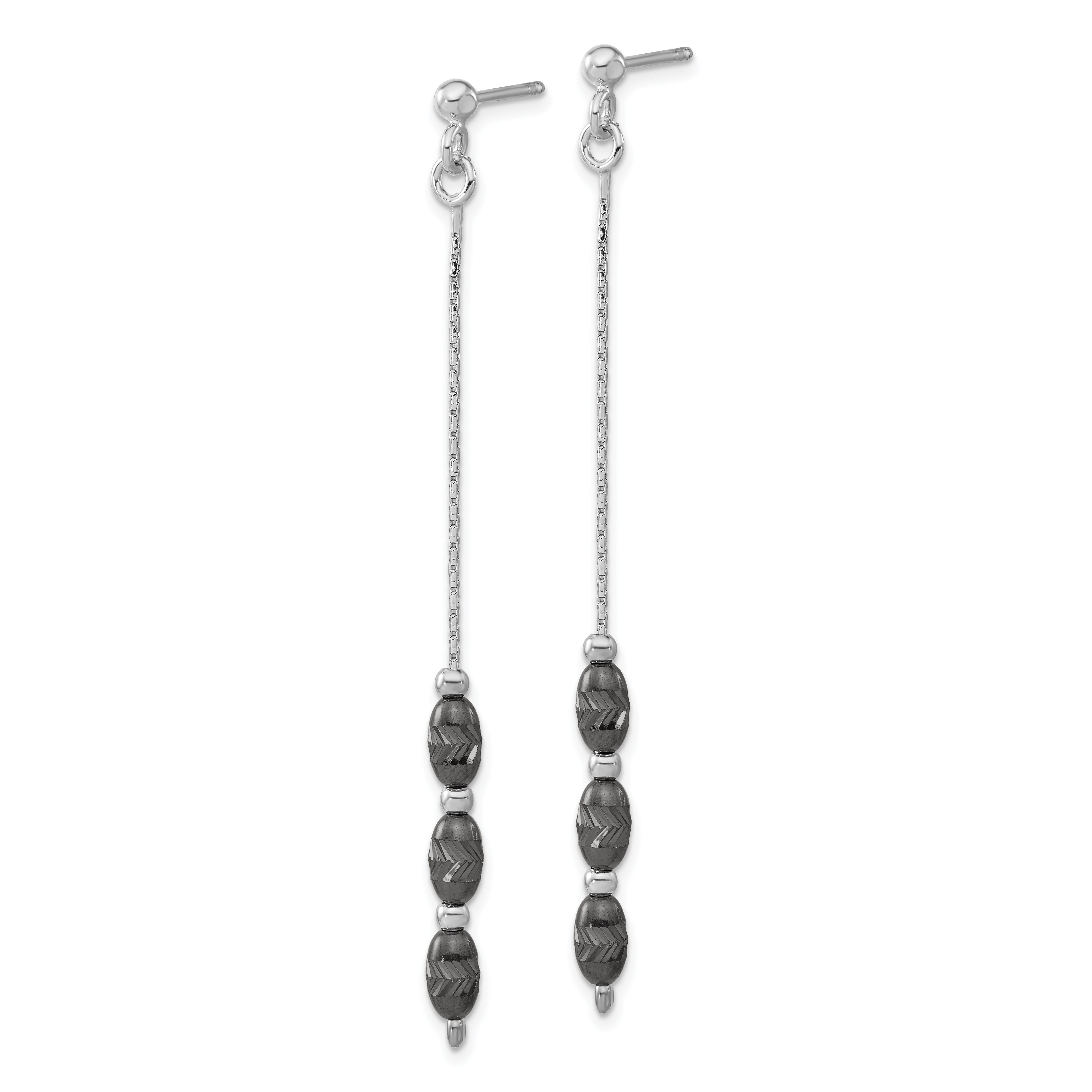Sterling Silver Ruthenium-Plated D/C Beaded Post Dangle Earrings