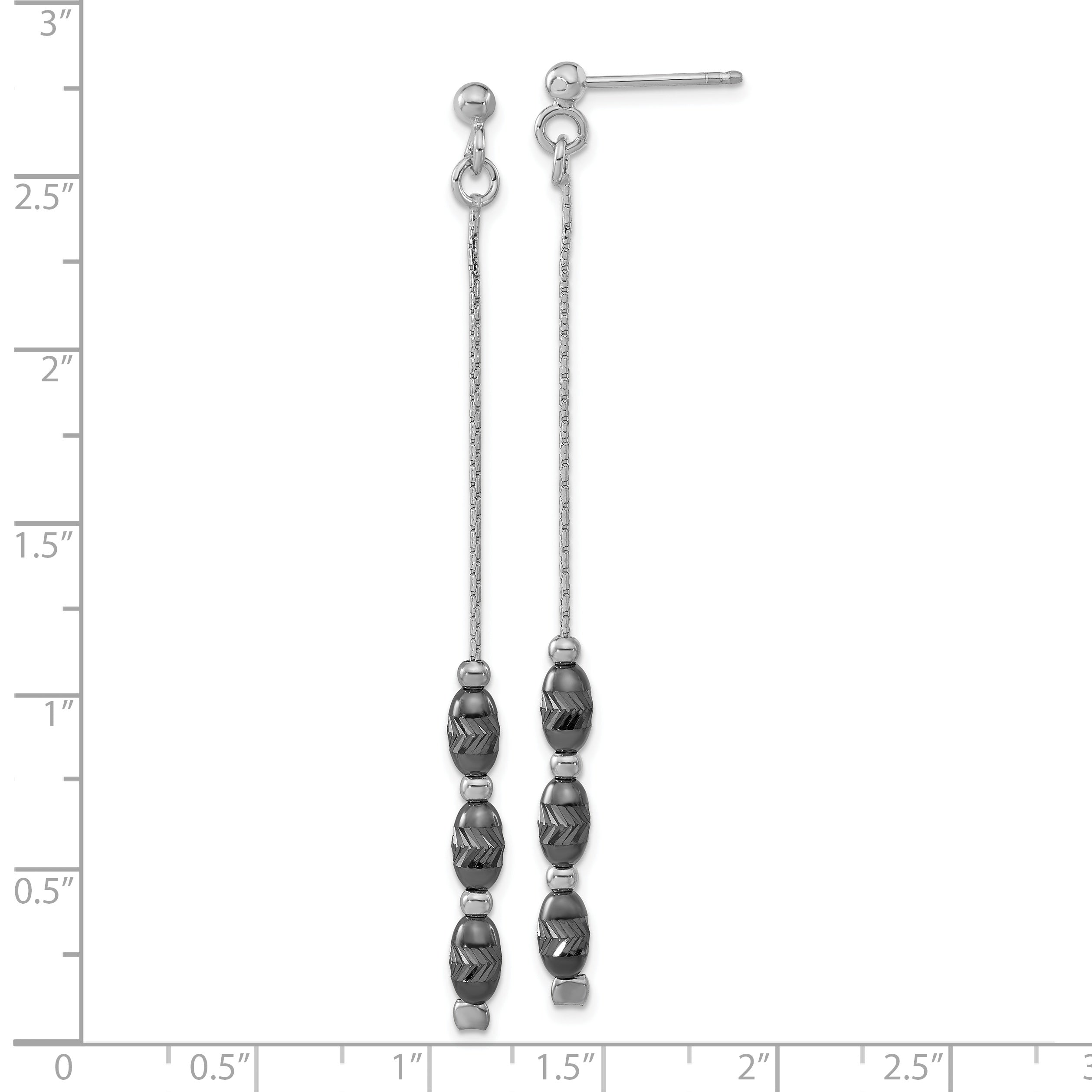 Sterling Silver Ruthenium-Plated D/C Beaded Post Dangle Earrings