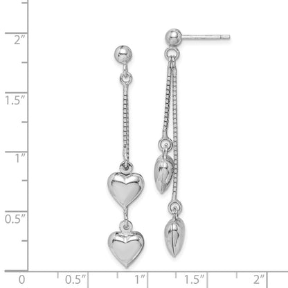 Sterling Silver Rhodium-Plated Polished Heart Post Dangle Earrings