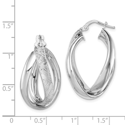 Sterling Silver Rhodium-Plated Textured & Twisted Oval Hoop Earrings