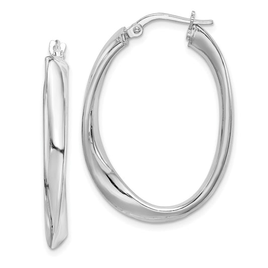 Sterling Silver Rhodium-Plated Polished Twisted Oval Hoop Earrings