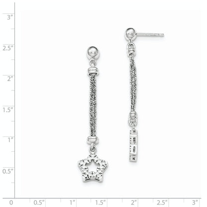 Sterling Silver Cz Star 2 Strand Diamond Cut Post Dangle Earrings