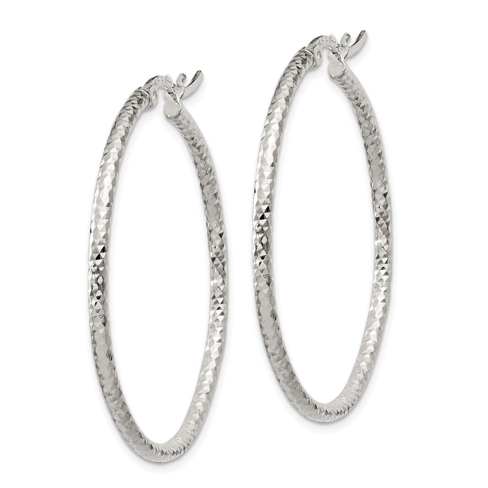 Sterling Silver Polished Diamond-Cut 2mm Round Hoop Earrings