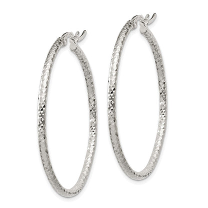 Sterling Silver Polished Diamond-Cut 2mm Round Hoop Earrings