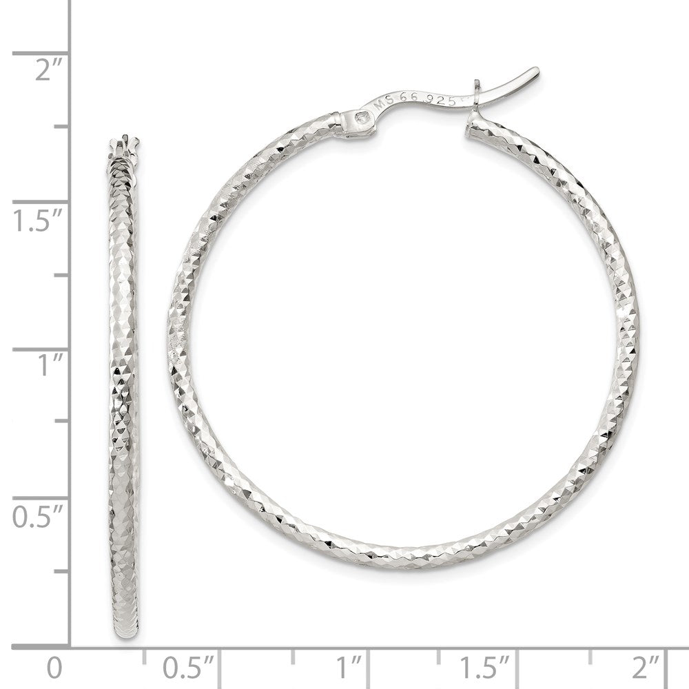 Sterling Silver Polished Diamond-Cut 2mm Round Hoop Earrings