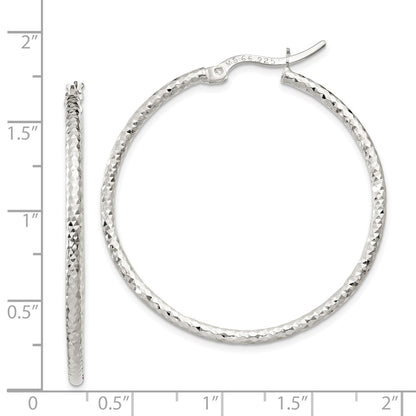 Sterling Silver Polished Diamond-Cut 2mm Round Hoop Earrings