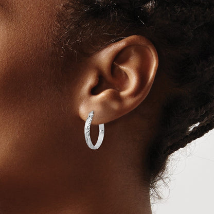 Sterling Silver Rhodium-Plated 2.5mm Textured Round Hoops