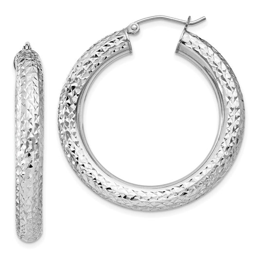 Sterling Silver Rhodium-Plated Diamond Cut 4.75mm Hoop Earrings