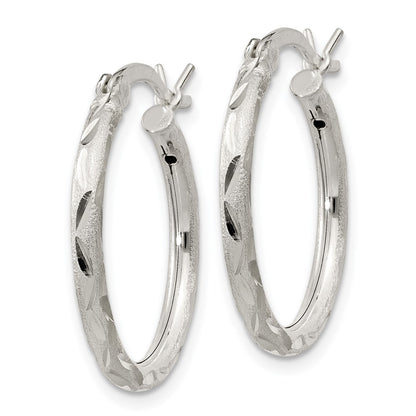 Sterling Silver Satin Diamond-Cut 2X20mm Hoop Earrings