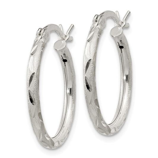 Sterling Silver Satin Diamond-Cut 2X20mm Hoop Earrings